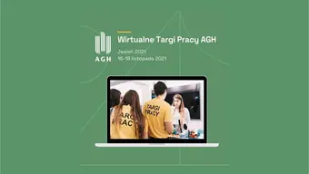 Targi _grafika monitor komutera na nim zdjęcie grupy ludzi tekst oraz logo