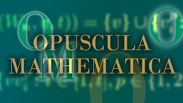 Abstrakcyjna grafika z tekstem "Opuscula Mathematica" i rozmytymi wzorami matematycznymi w tle.